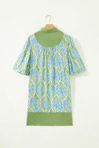 Floral Colorblock Patchwork Collar Mini Dress