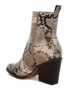 Rag Company stylish vacation ankle boots with a trendy snake print design and block heel
