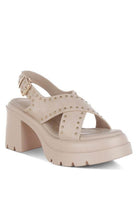 Nambo Stud Embellished Block Heel Sandals - VacationGrabs