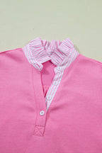 Stripe Frilled Collar Short Sleeve Blouse