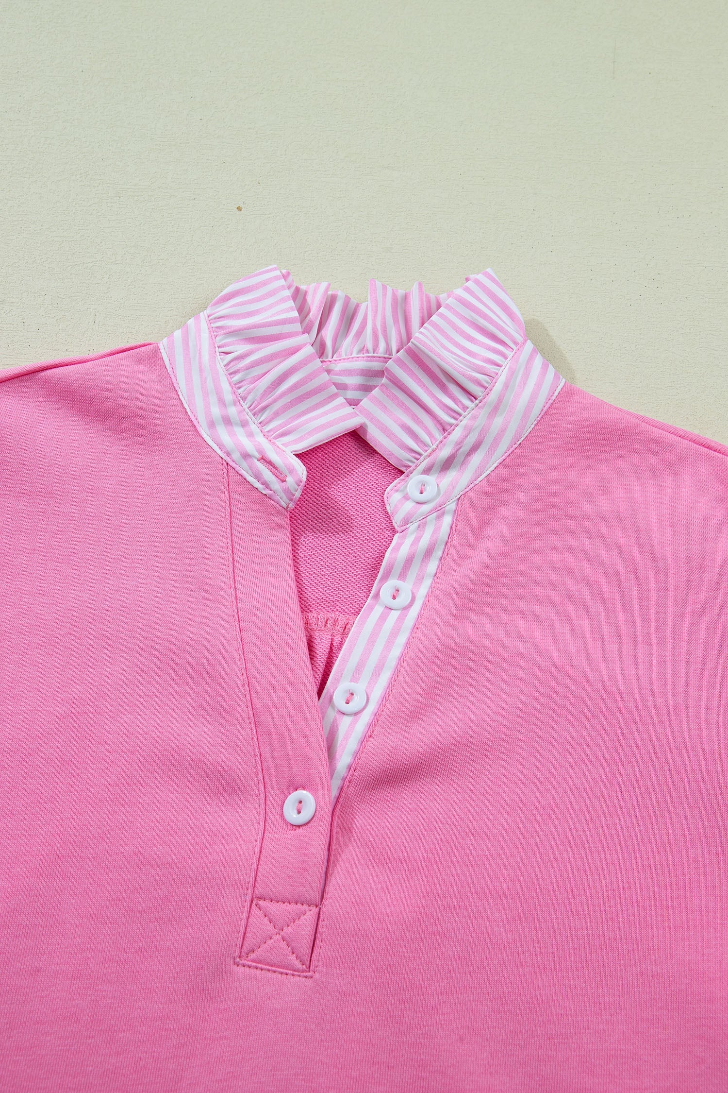 Stripe Frilled Collar Short Sleeve Blouse
