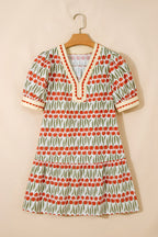 Floral Tulip Stripe Short Puff Sleeve Mini Dress