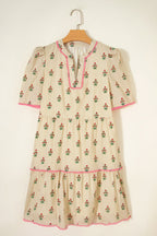 Floral Stripe Contrast Ruffle Hem Mini Dress