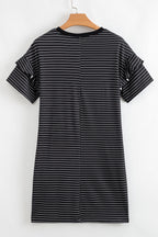 Stripe Ruffle Sleeve Crewneck T-Shirt Mini Dress