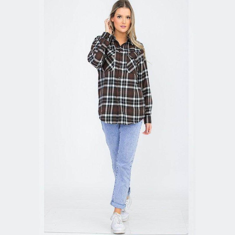 Boyfriend Fit Checker Plaid Flannel Long Sleeve - VacationGrabs