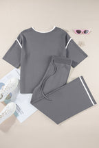 Contrast Trim Top and Drawstring Pants Set
