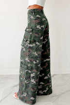 Camo Denim Cargo Wide Leg Pants