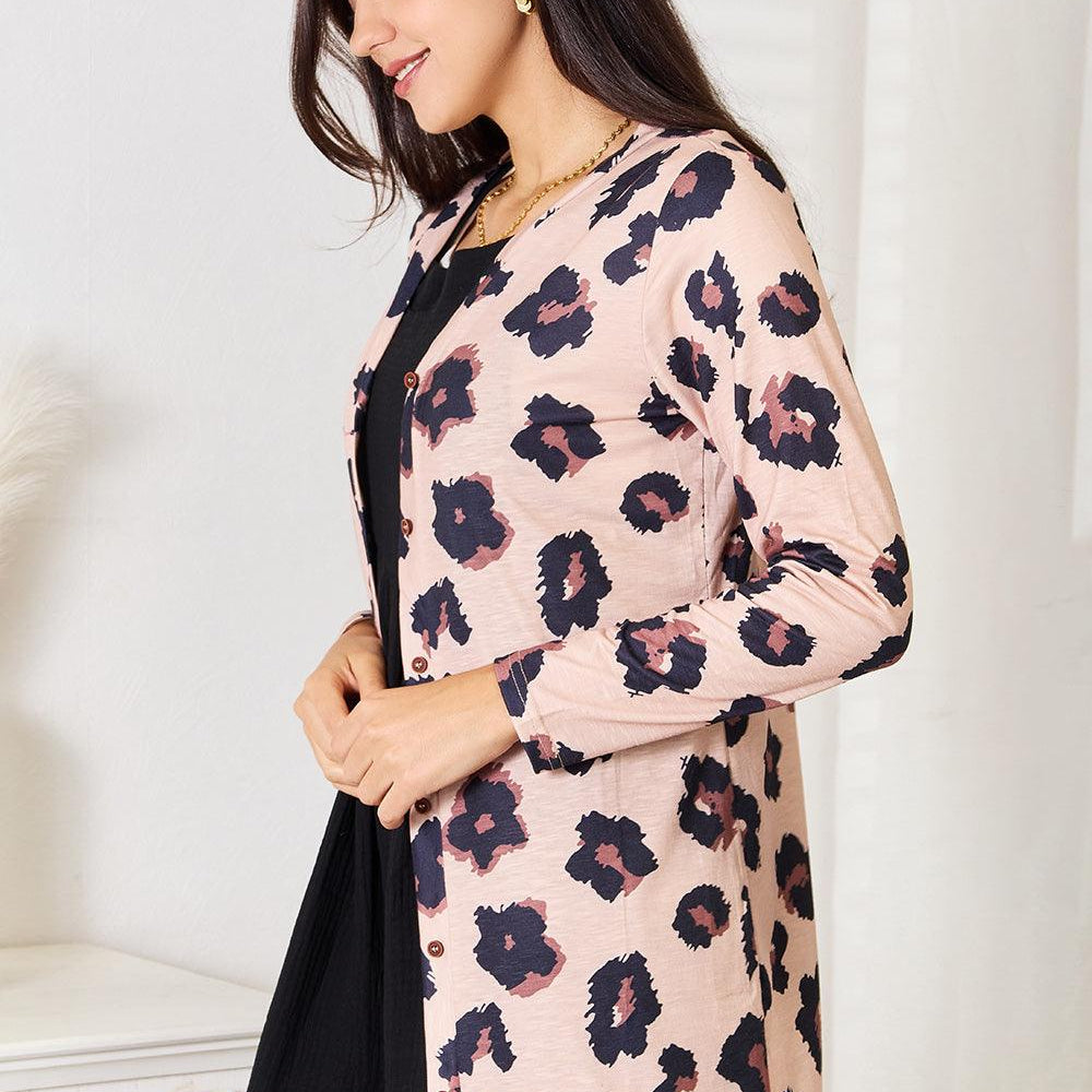 Women's Coats & Jackets Double Take Printed Button Front Longline Cardigan
