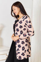 Double Take Printed Button Front Longline Cardigan - VacationGrabs