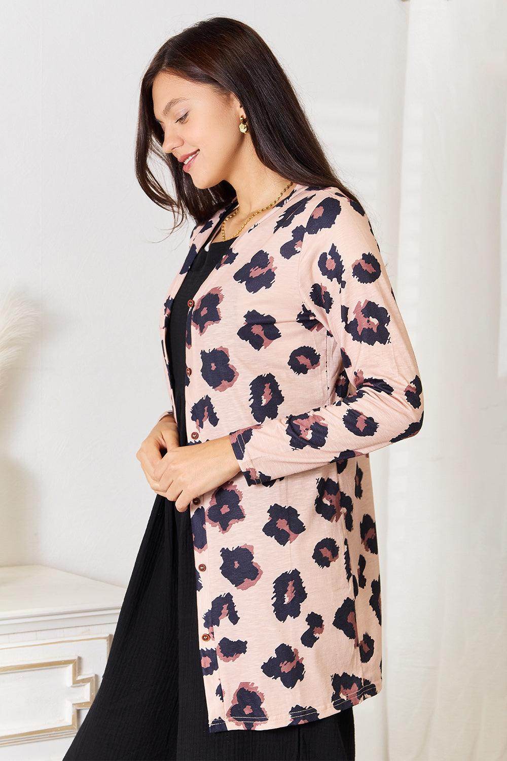 Double Take Printed Button Front Longline Cardigan - VacationGrabs