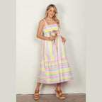 VERY J Striped Woven Smocked Midi Cami Dress - VacationGrabs