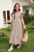 Plus Size Stripe Flutter Sleeve V-Neck Maxi Dress