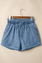 Solid Denim Smocked Elastic Waist Shorts