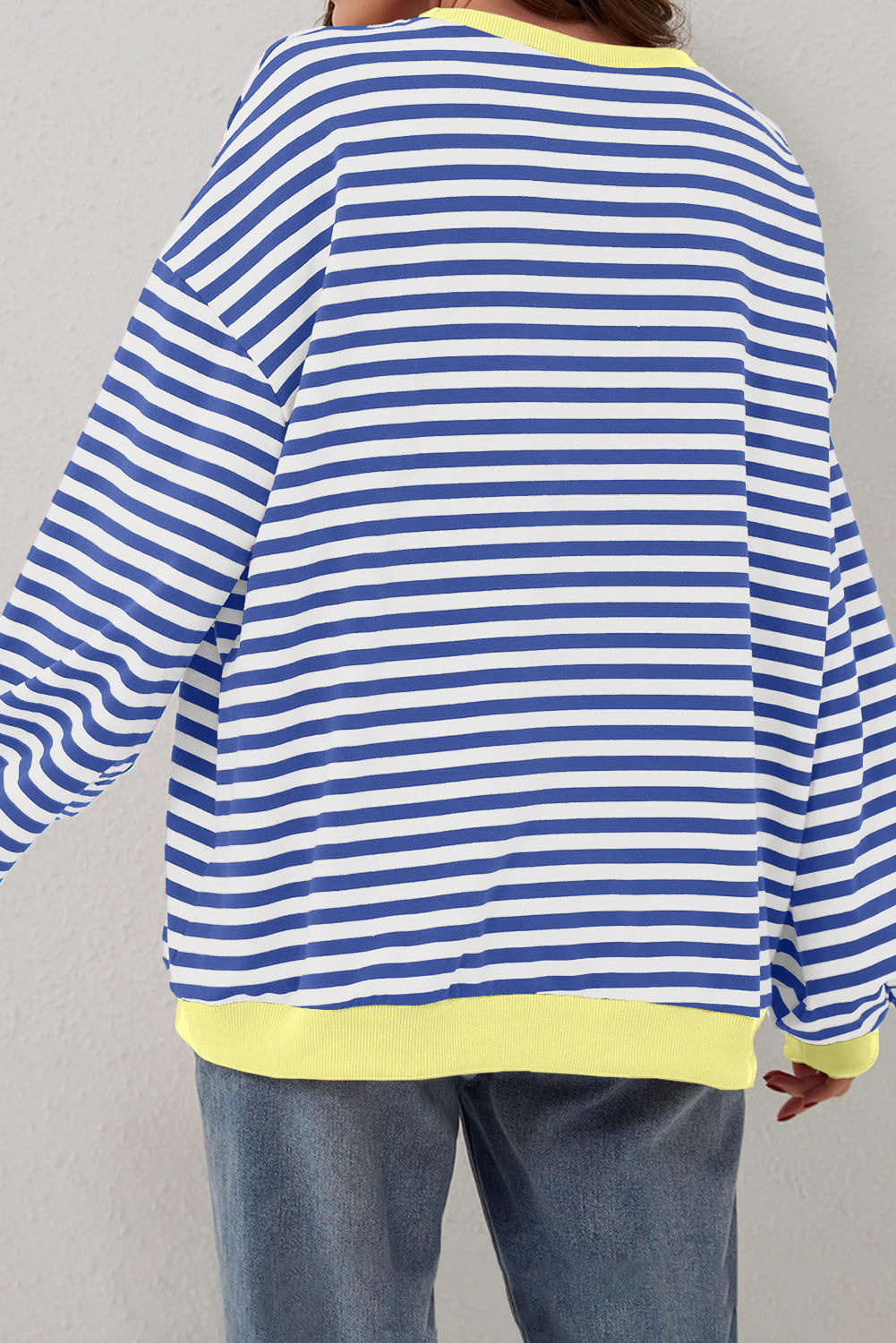 Women's Sweatshirts & HoodiesBlue Stripe Oversized Contrast Trim Pullover Sweatshirt - VacationGrabs