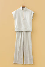 Solid Half Zip Polo Tee and Pants Set