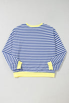 Women's Sweatshirts & HoodiesBlue Stripe Oversized Contrast Trim Pullover Sweatshirt - VacationGrabs