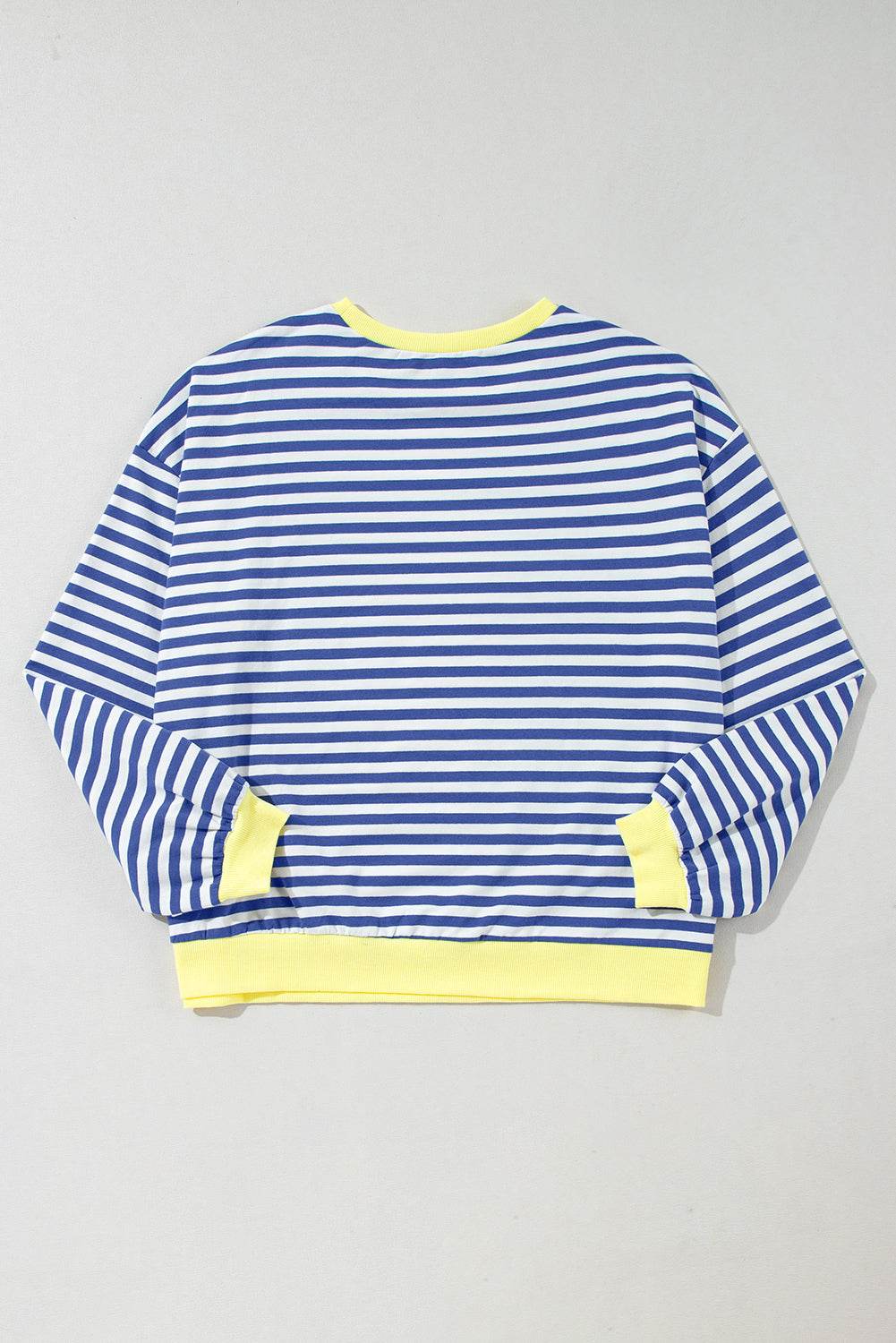Blue Stripe Oversized Contrast Trim Pullover Sweatshirt - VacationGrabs