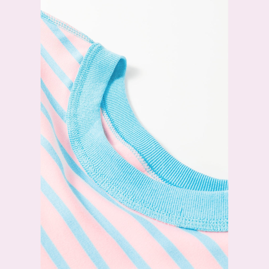 Pink Stripe Oversized Contrast Trim Exposed Seam High Low T