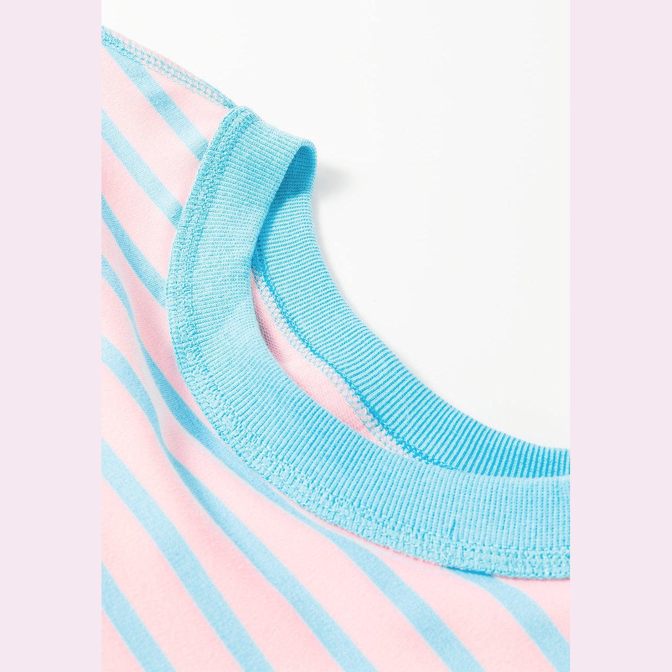 Pink Stripe Oversized Contrast Trim Exposed Seam High Low T