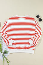 JUNIPER BLVD striped drop shoulder sweatshirt in red and white with casual fit and ribbed hem