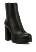 Stylish black chunky heel ankle boots for women with a sleek design and elevated platform