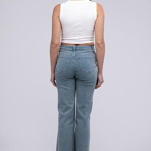 Women's Jeans Acid Washed Frayed Cutoff Hem Straight Wide Pants