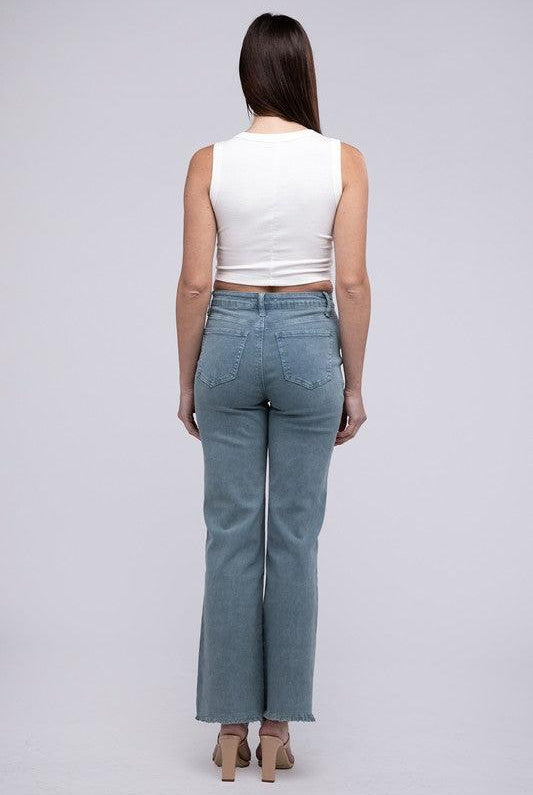 Women's Jeans Acid Washed Frayed Cutoff Hem Straight Wide Pants