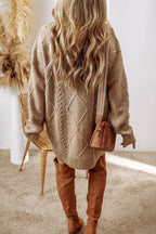 Parchment Cable Knit Drop Shoulder Loose Fit Sweater Dress - VacationGrabs