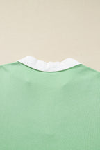 Moonlight Jade Color Block Striped Patchwork Collar V Neck Plus Size Sweatshirt
