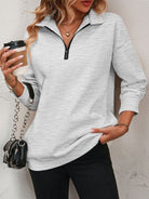 Women's Sweatshirts & HoodiesZip-Up Dropped Shoulder Sweatshirt - VacationGrabs