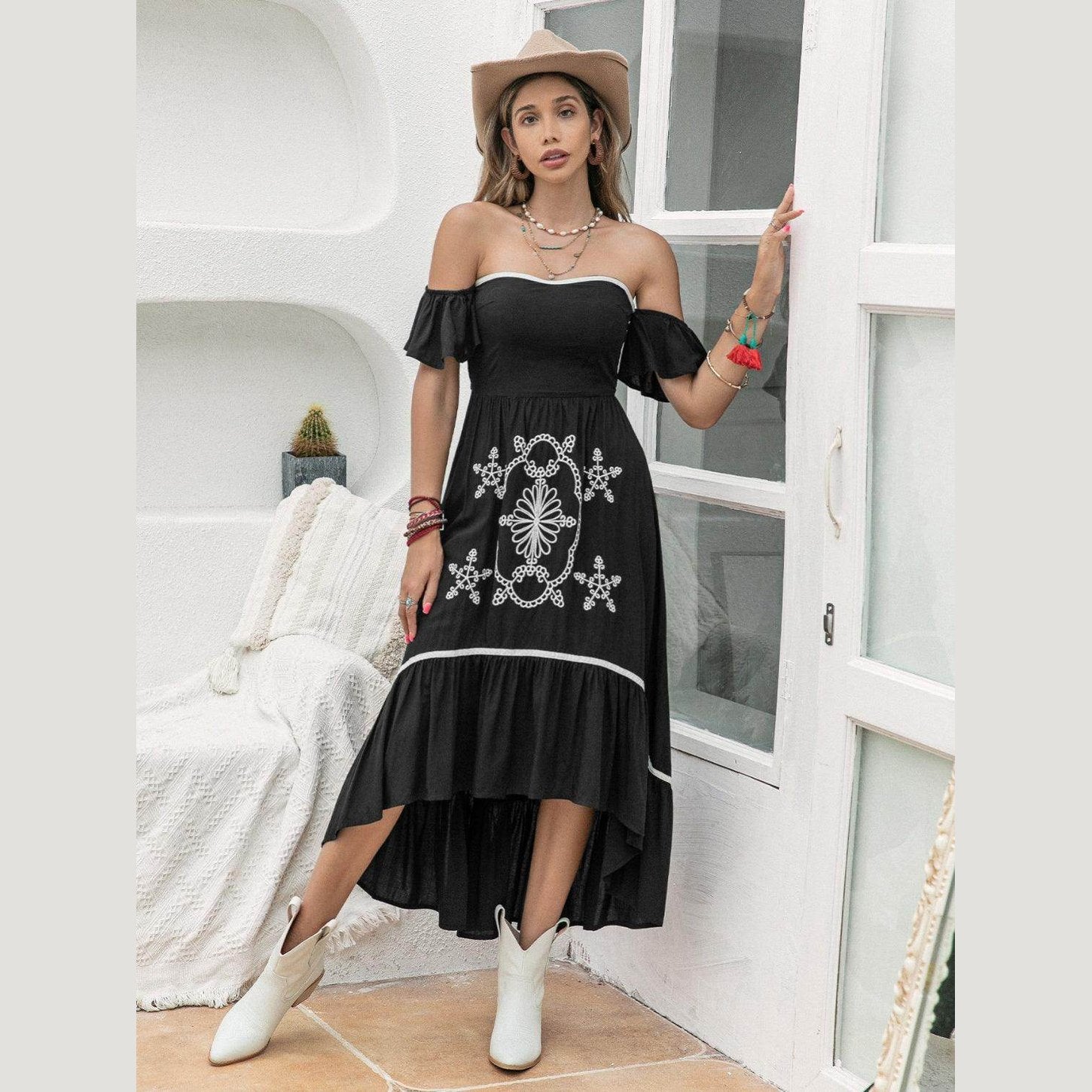 High-Low Off-Shoulder Dress - VacationGrabs