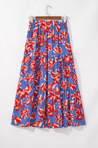 Boho Floral Side Slit Tiered Maxi Skirt