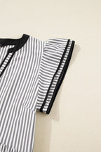 Stripe Contrast V-Neck Flutter Sleeve Midi Dress