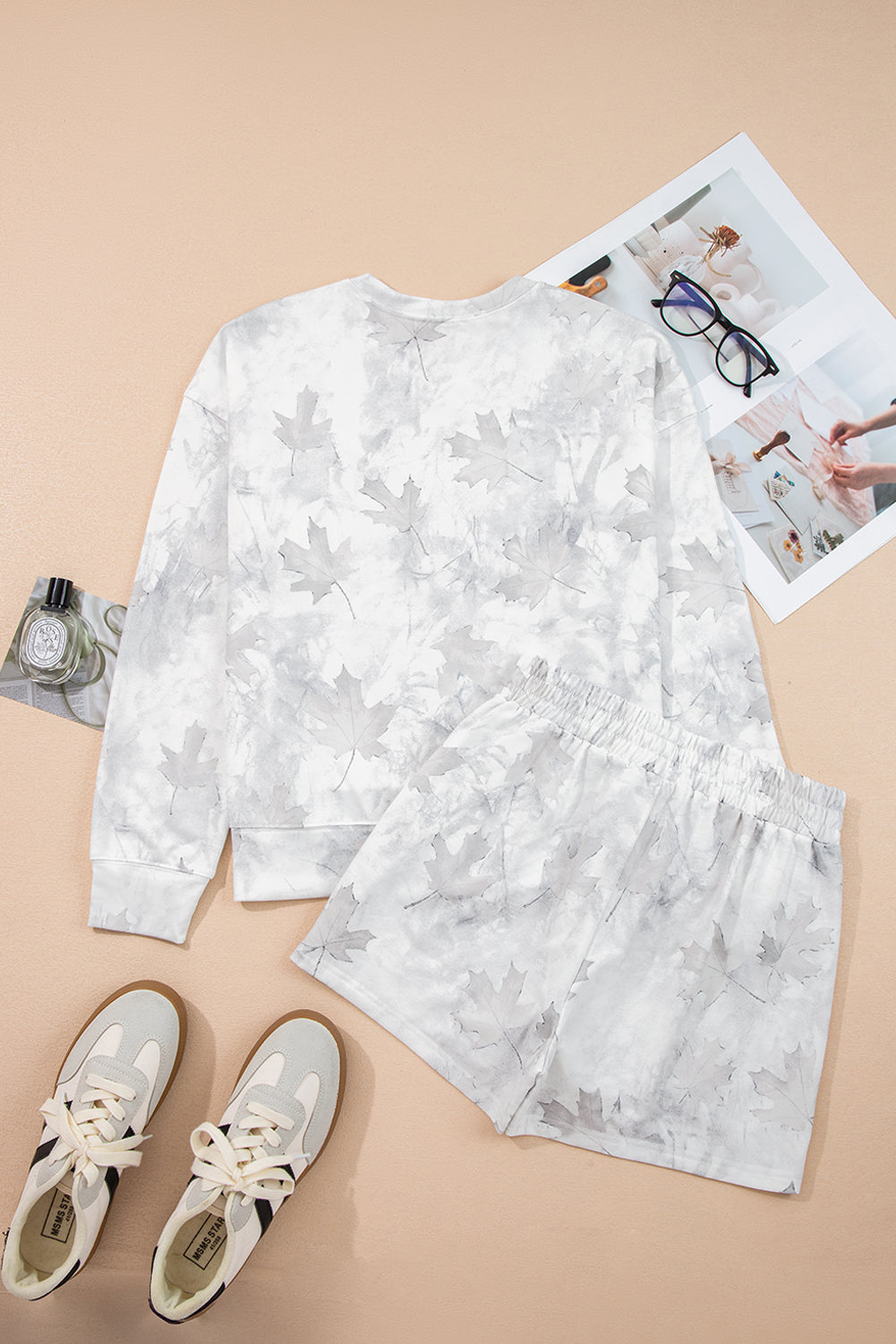 Ensemble haut pull et short taille élastiquée imprimé camouflage érable