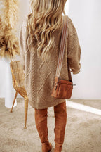 Parchment Cable Knit Drop Shoulder Loose Fit Sweater Dress - VacationGrabs