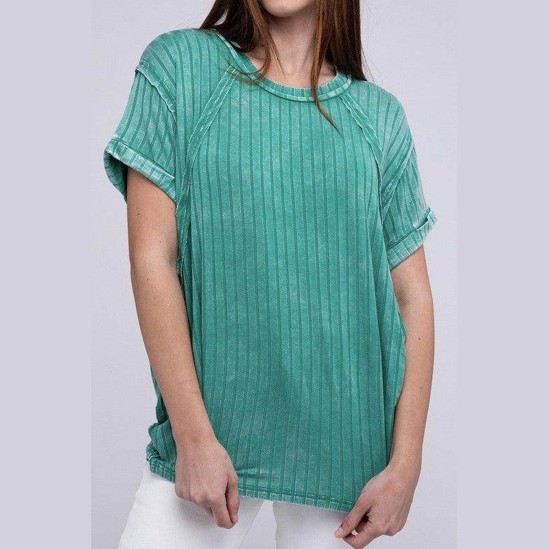 Ribbed Raglan Dolman Sleeve Boat-Neck Top - VacationGrabs
