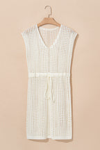 Crochet Open Knit Drawstring Waist Beach Dress