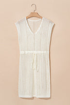 Crochet Open Knit Drawstring Waist Beach Dress