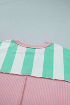 Stripe Exposed Seam Ribbed Patchwork Oversized Tee