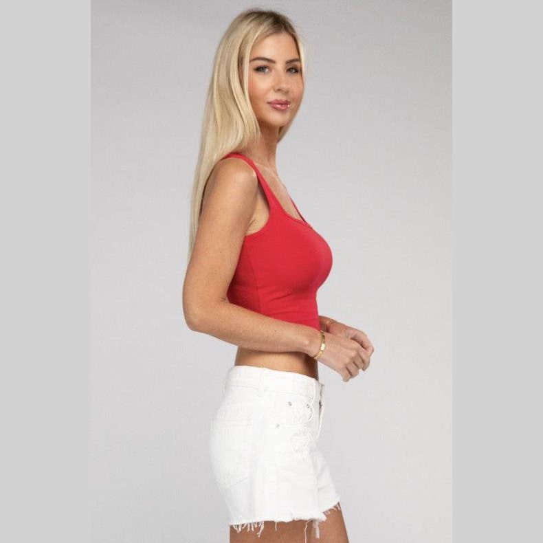 Cotton Square Neck Cropped Cami Top - VacationGrabs