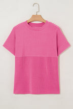 Solid Corded Knit Mock Neck T-Shirt