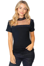 White Birch Mesh Pearl Detail Short Sleeve T-Shirt - VacationGrabs