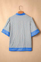 Stripe Colorblock V-Neck Short Sleeve Blouse