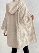 Open Front Long Sleeve Fuzzy Hooded Jacket - VacationGrabs