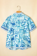 Plus Size Scallop Trim Floral Short Sleeve Blouse