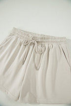 Solid Puff Sleeve Top & Drawstring Shorts Set