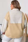 Khaki Stripe Mix Half Zip French Terry Plus Size Sweatshirt