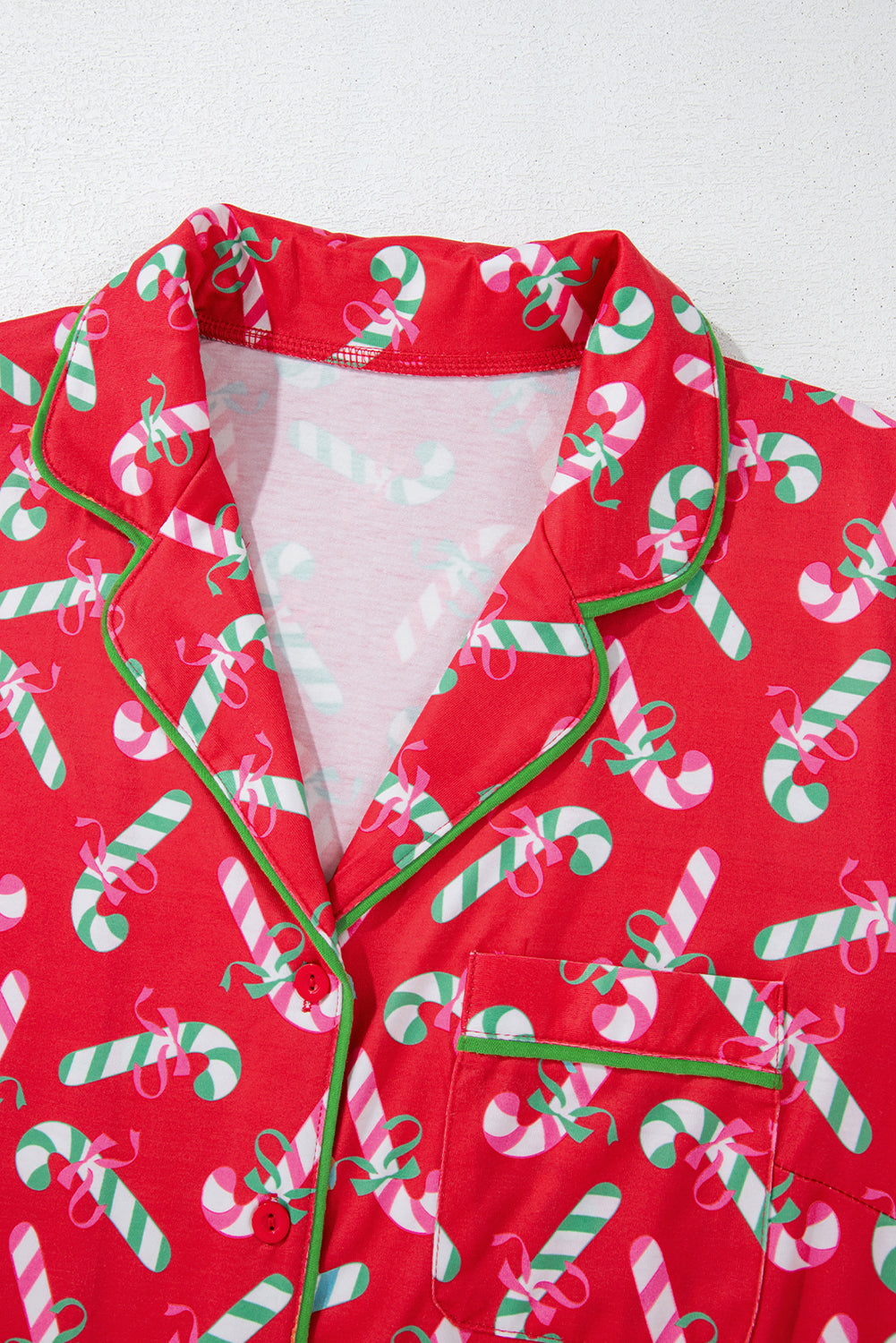 Women's Sleepwear/LoungewearRed Christmas Candy Cane Print Pocketed Knotted Pajama Set - VacationGrabs