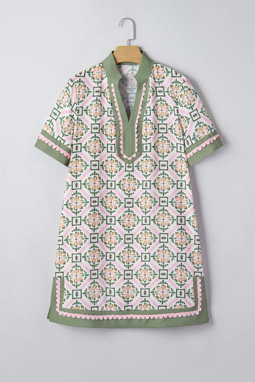 Boho Geometric Flower Short Sleeve Mini Dress