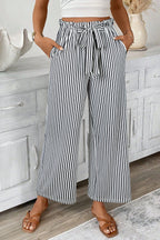 Stripe Tied High Waist Straight Leg Pants